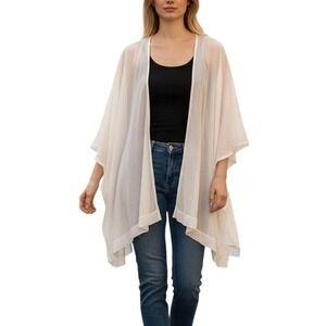 Nine West Sheer Open Front Kimono Cardigan Ivory Lightweight Coverup
